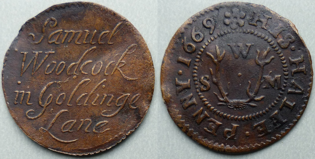 Golden Lane, Samuel Woodcock 1669 halfpenny